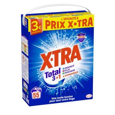 X•TRA Total - 3+1 - Lessive en Poudre - 55 lavages - 3,025Kg