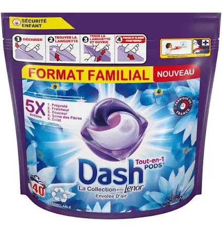 Dash Tout-en-1 Pods - La collection avec Lenor - Envolée d'Air - 40 lavages  - 952g