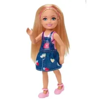 Barbie club chelsea blonde doll in jean skirt